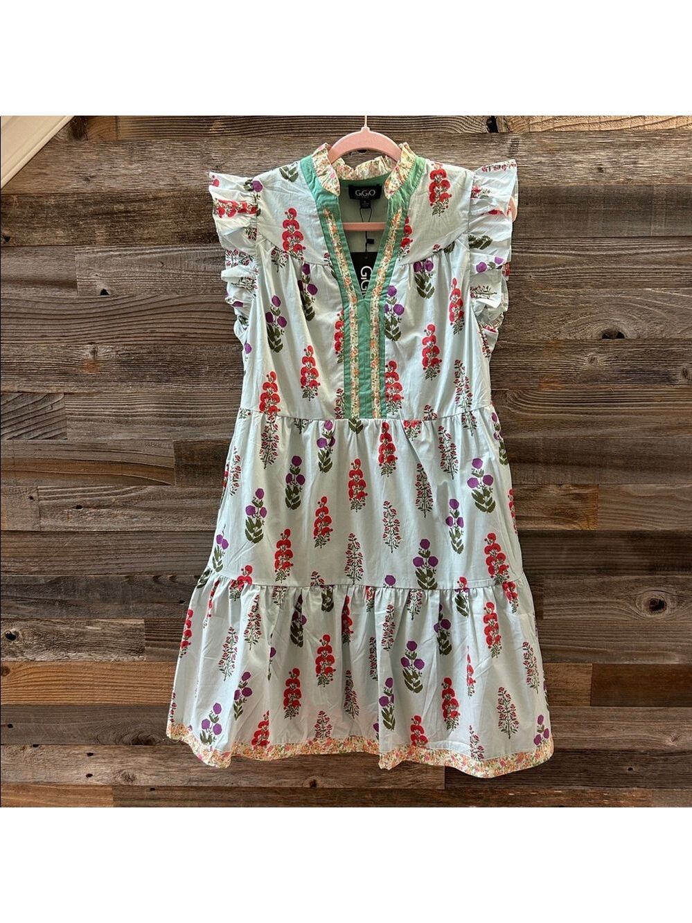 Gigio Floral Ruffle Sleeve Dress Mixed Media Mini Dress 100% Cotton Size Small - Picture 4 of 10